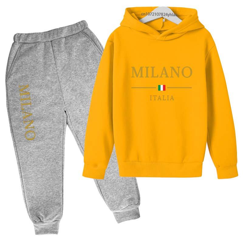 Kids Fashion Brand Letter Print 2pcs Pullover Hoodie+Pants Tracksuits 2-13 Years Boys Girls Casual Outfits Children Clothes Sets