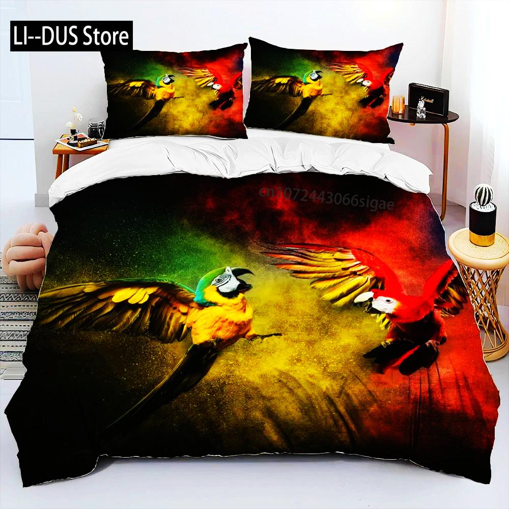 Colorful Parrot Macaws Birds Comforter Bedding SetDuvet Cover Bed Set Quilt Cover PillowcaseKing Queen Size Bedding Set Adult