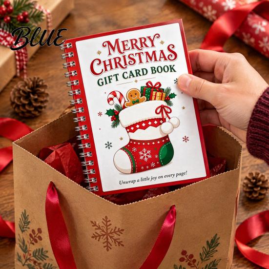 Christmas Money Presenter Gift Card Book 14 Pages DIY Booklet Spiral-Bound Merry Holiday Memory Book College Survival Kit Greeting for Adults Kids