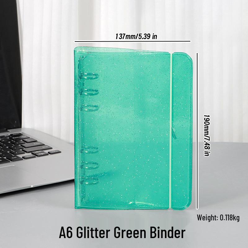 Korean-Style Glitter Star A5 Transparent PVC Cover Notebook with Six-Hole Binding
