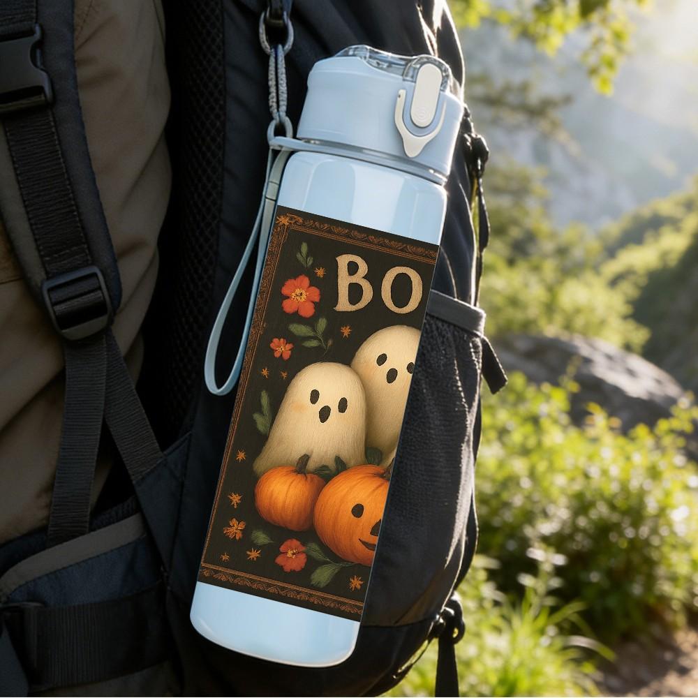 1PC Ghost Pumpkin Halloween Print 750ml Color Plastic Sports Water Bottle Leakproof Flip Straw Lid Suitable for Sports Office Home Use