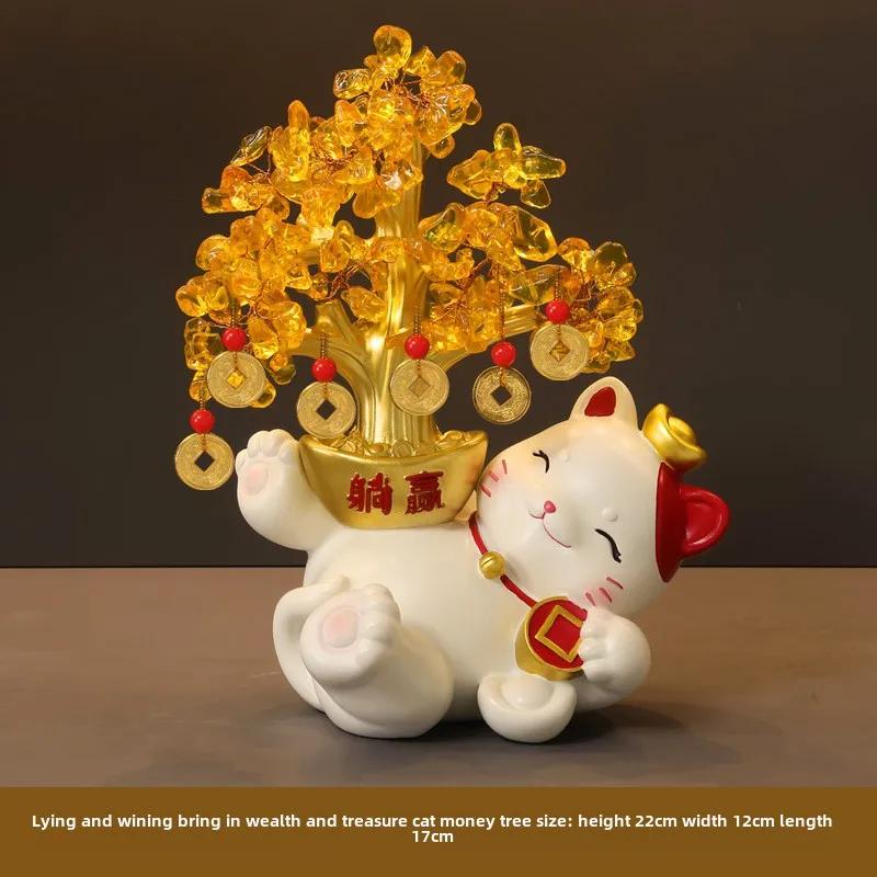 Fortune Cat Crystal Fortune Tree Decoration Gift for High End New House Relocation Gift