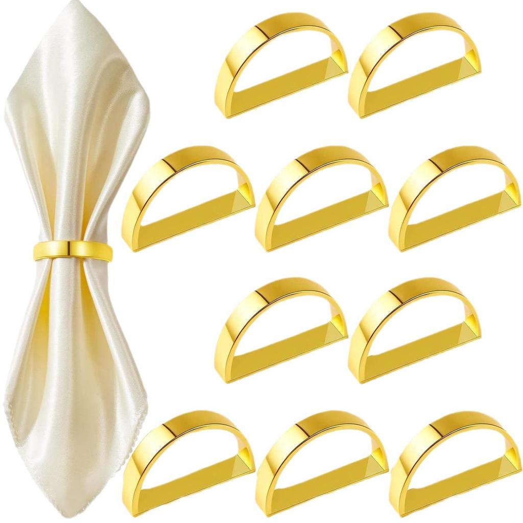 Polished Gold Zinc Alloy D-Shaped Napkin Ring