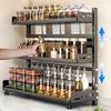 3 Tier Spice Storage Rack for Countertop Adjustable Spice Organization for Cabinet Kitchen Organizer Metal Shelf Black