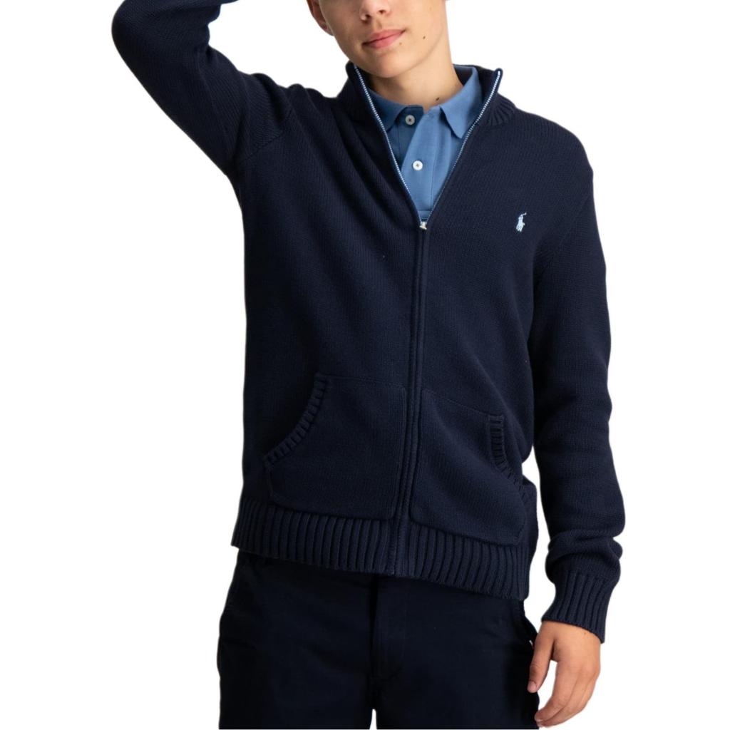 Polo Ralph Lauren Sweater FW24 Solid Color Logo Embroidered Half High Neck Zipper Long Sleeve Knit Kids sweaters Deep-Blue CWPOSWEY6820537-410