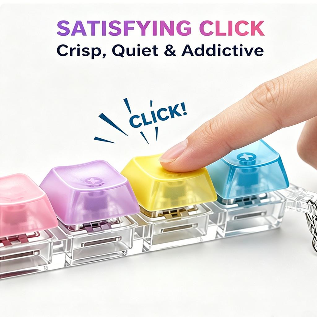 NEW Keyboard Keychain Fidget Toy, Crystal Clicker Sensory Toy for Stress Relief, Keyboard Keychain Fidget Gadget for Adults Kids