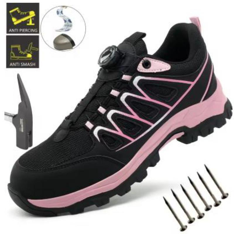 נעלי בטיחות לנשים נעלי עבודה לבנייה נעלי ספורט עם כיפת פלדה לנשים רשת נושמת מונעת החלקה נעלי בטיחות מגנות לנשים