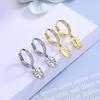 Quality Korean Rhinestone Leaf Hoop Earrings - Zirconia Inlaid Light Luxury