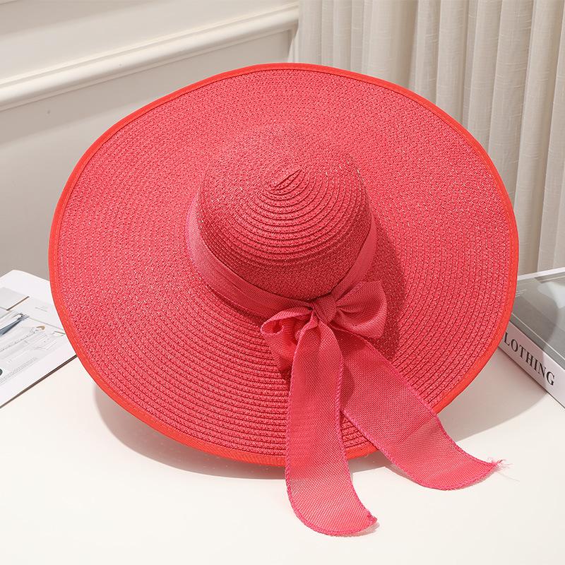 Summer Women Straw Hat Bowknot Wide Brim Floppy Panama Hats Female Outdoor Foldable Beach Sun Cap