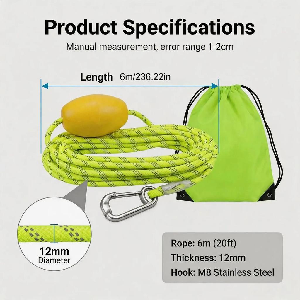 Heavy Duty Boat Tow Rope With Stainless Steel Hook Reflective Strap Tubing Rope For River Lake Pool Surf Watersports