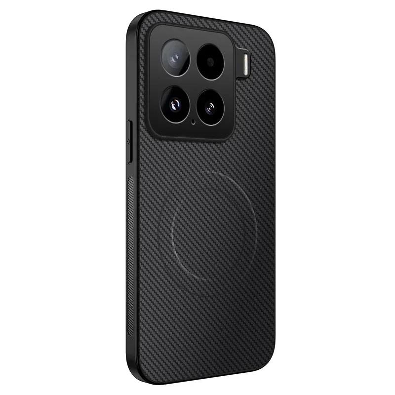 Carbon Fiber Pattern PU Leather Silicone Phone Case For XiaoMi 14T Pro 15 Ultra Magnetic Wireless Charging Soft Back Cover Cases
