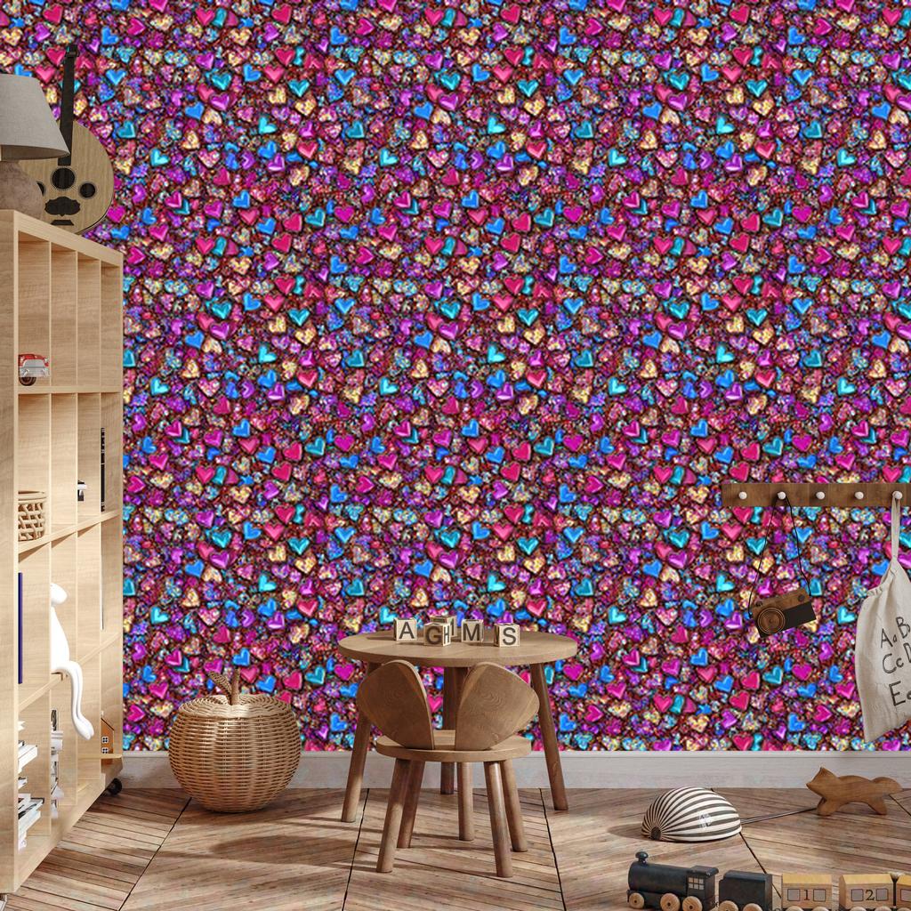 Neon Glitter Hearts Wallpaper Purple, Violet and Red 50x1000