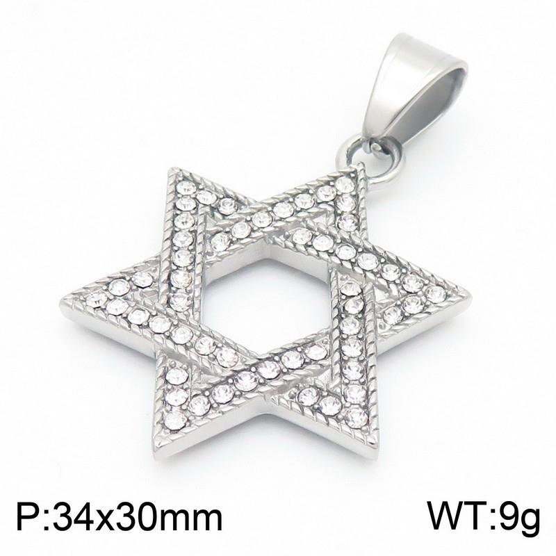 Stainless Steel Hexagram Pendant Necklace Men's Vintage Hollow Out Charms Accessories Zirconia Star Sweater Chain Jewelry