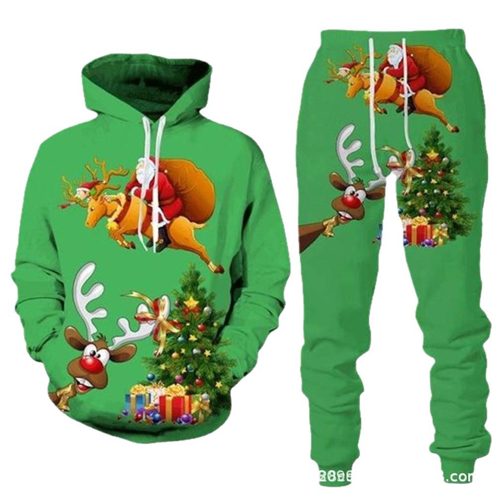 2024 Herbst-Winter 3D-Druck Herren Weihnachts-Kapuzenpullover Sweatshirt Set