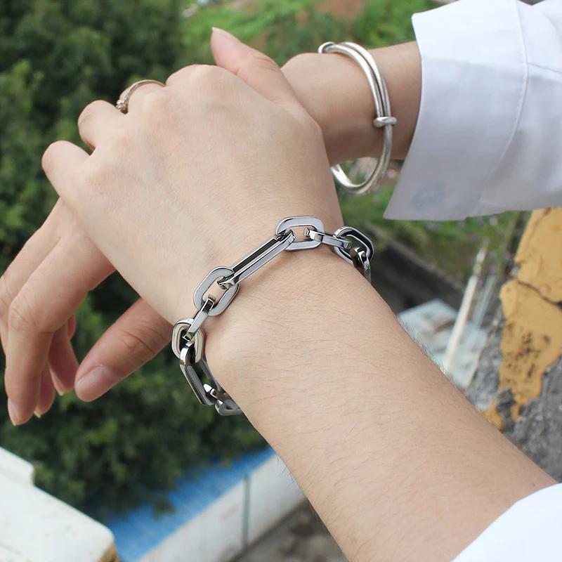 316L Stainless Steel Hip Hop Thick Chain Bracelet Vacuum Plating Geometric Links Statement Bracelets Hand Chains for Women Men