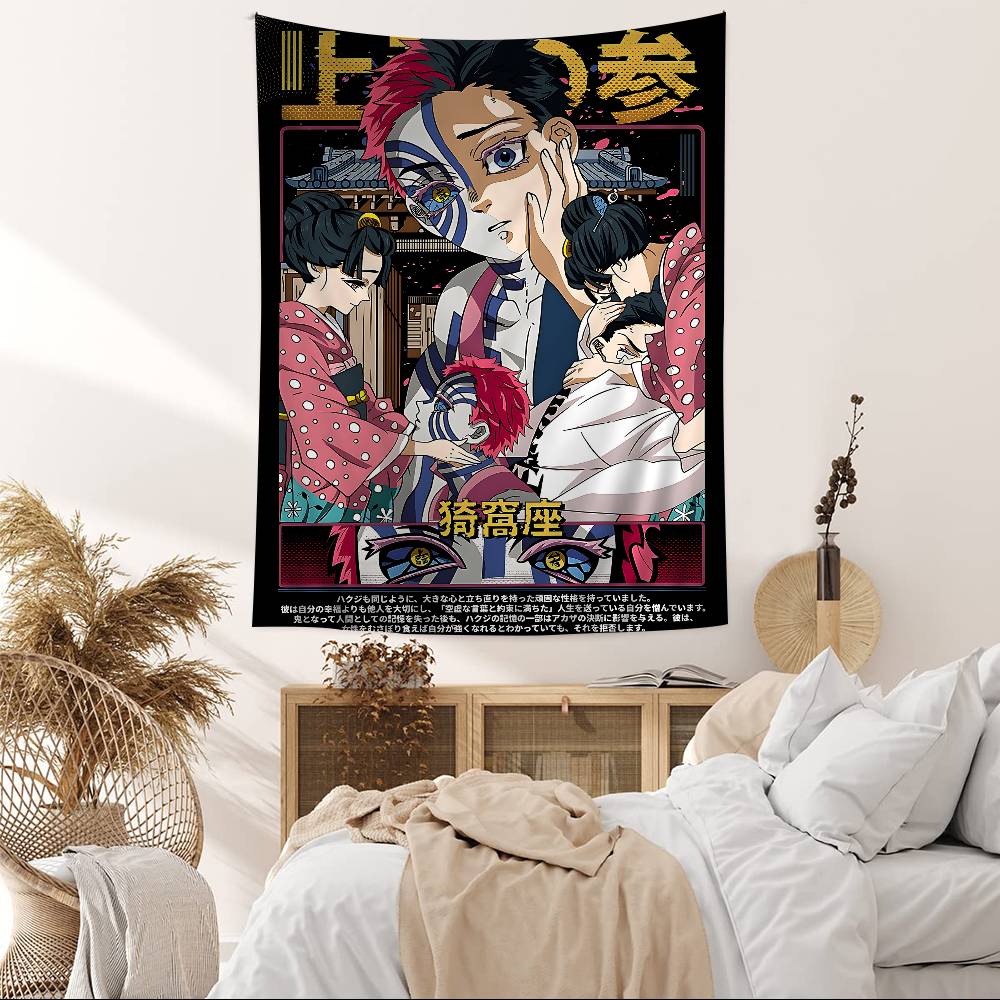 Japanese Anime Akaza Ddemon Slayer Cartoon Tapestry Art Science Fiction Room Home Decor Wall Hanging Sheets