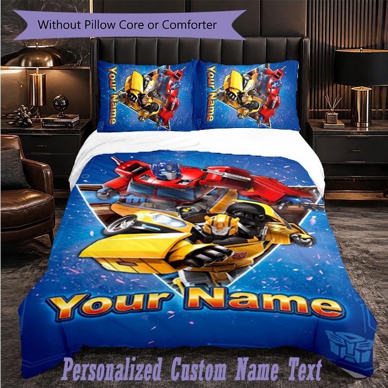 Personalized 3Pcs Bedding SetTransformers Custom Text Duvet Cover Pillowcase Set Bedroom Gift