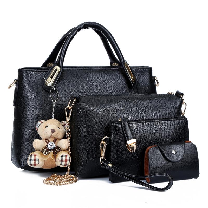 2024 Women's Casual Tote: Four-Piece Mother-Child Bag Set with Bear Shoulder & Crossbody Options