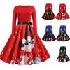 Elegantes Damen Langarm Weihnachts-Kostümkleid im Vintage-Nikolaus-Stil