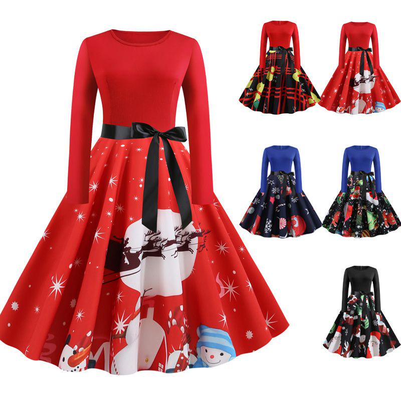 Elegantes Damen Langarm Weihnachts-Kostümkleid im Vintage-Nikolaus-Stil