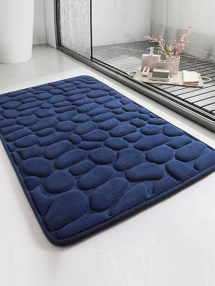 3D Non Slip Bathroom Mat Cobblestone Embossed Bath Mats Absorbent Doormat Carpet Door Floor Mats Machine Washable Quick Drying