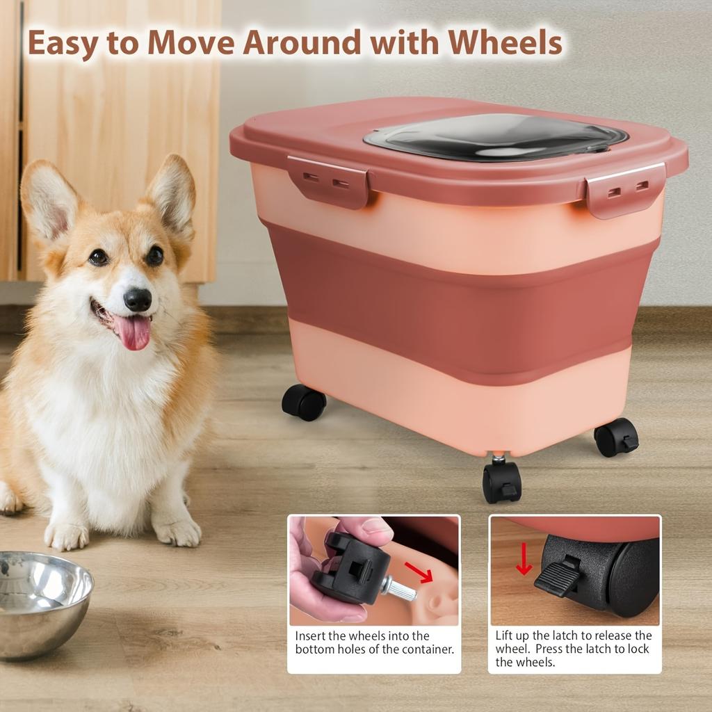 Collapsible with Wheels Cat Dog Food Storage Container Dry Pet Food Box with Lids Airtight Sealing Kitchen Grain Storage Boxes