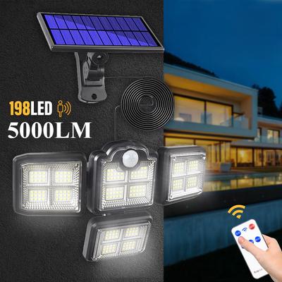 Luce Solare da Parete 5000LM 198LED Testa Quadrupla Rotante Divisa Impermeabile Luce Solare da Esterno Induzione Corpo Umano Lampione da Giardino