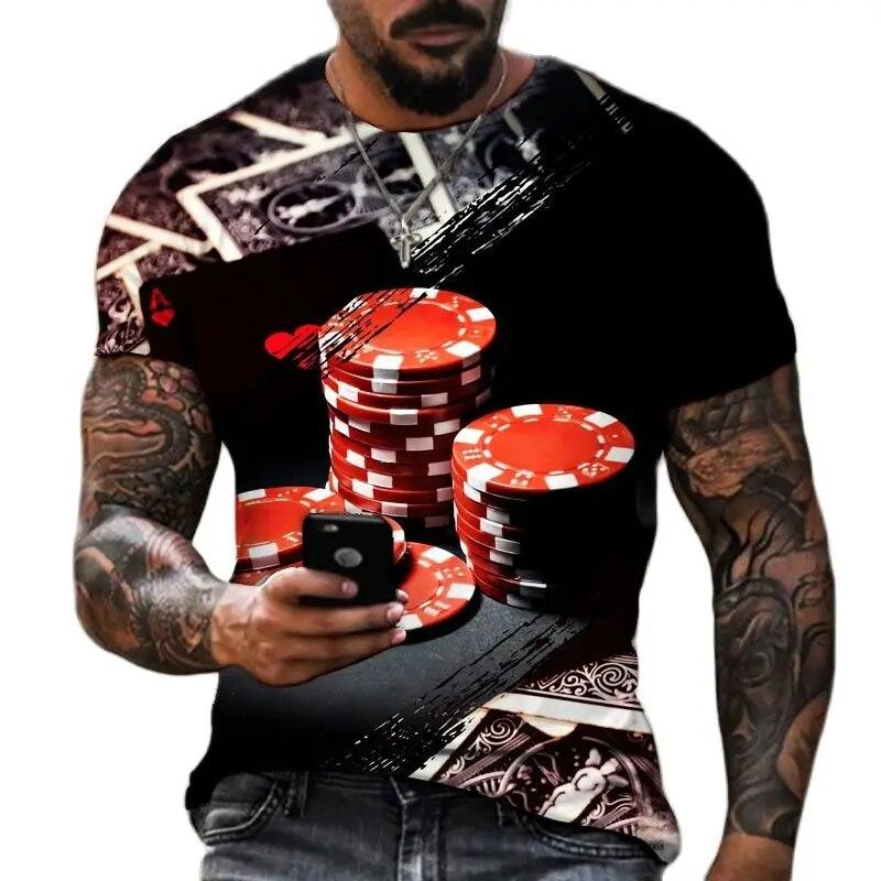 

Летняя футболка большого размера, мужская модная одежда с фишками, повседневная одежда в стиле Харадзюку, хип-хоп, покер, 3d принт, винтажные модные топы с короткими рукавами