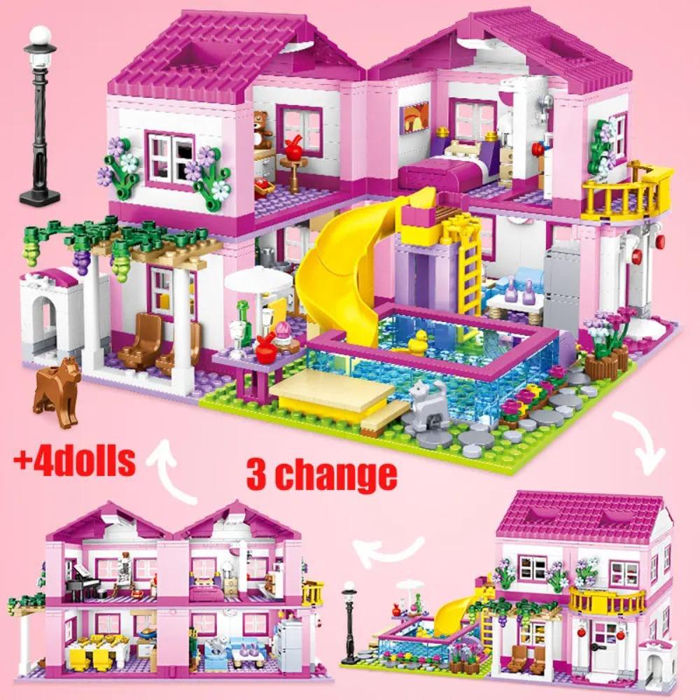 City Summer Holiday Villa Princess Castle Building Blocks Swimming Pool Diy Toy For Kids Friends Girls Birthday Gift