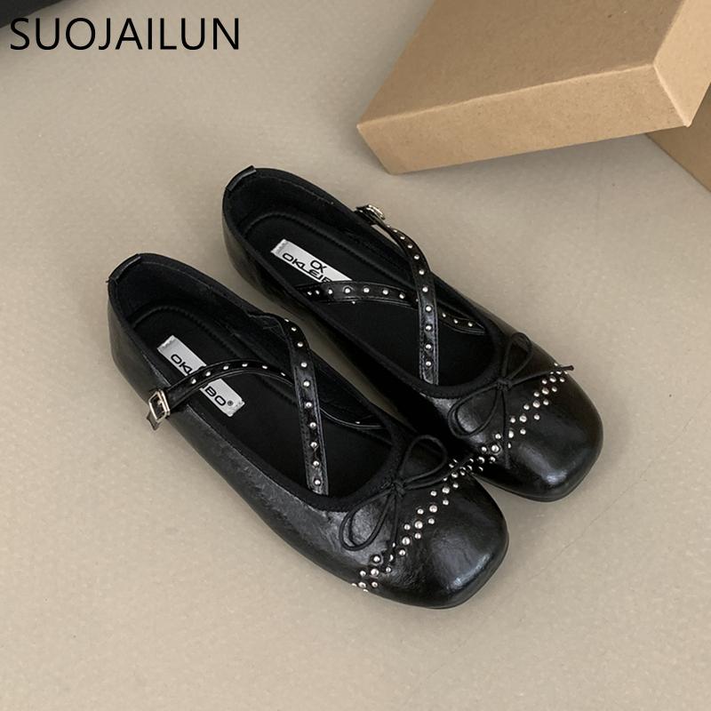 Fashion SUOJIALUN 2025 Spring New Brand Women Flat Shoes Fashion Round Toe Ladies Elegant Mary Jane Shoes Soft Flat Heel Single Shoes