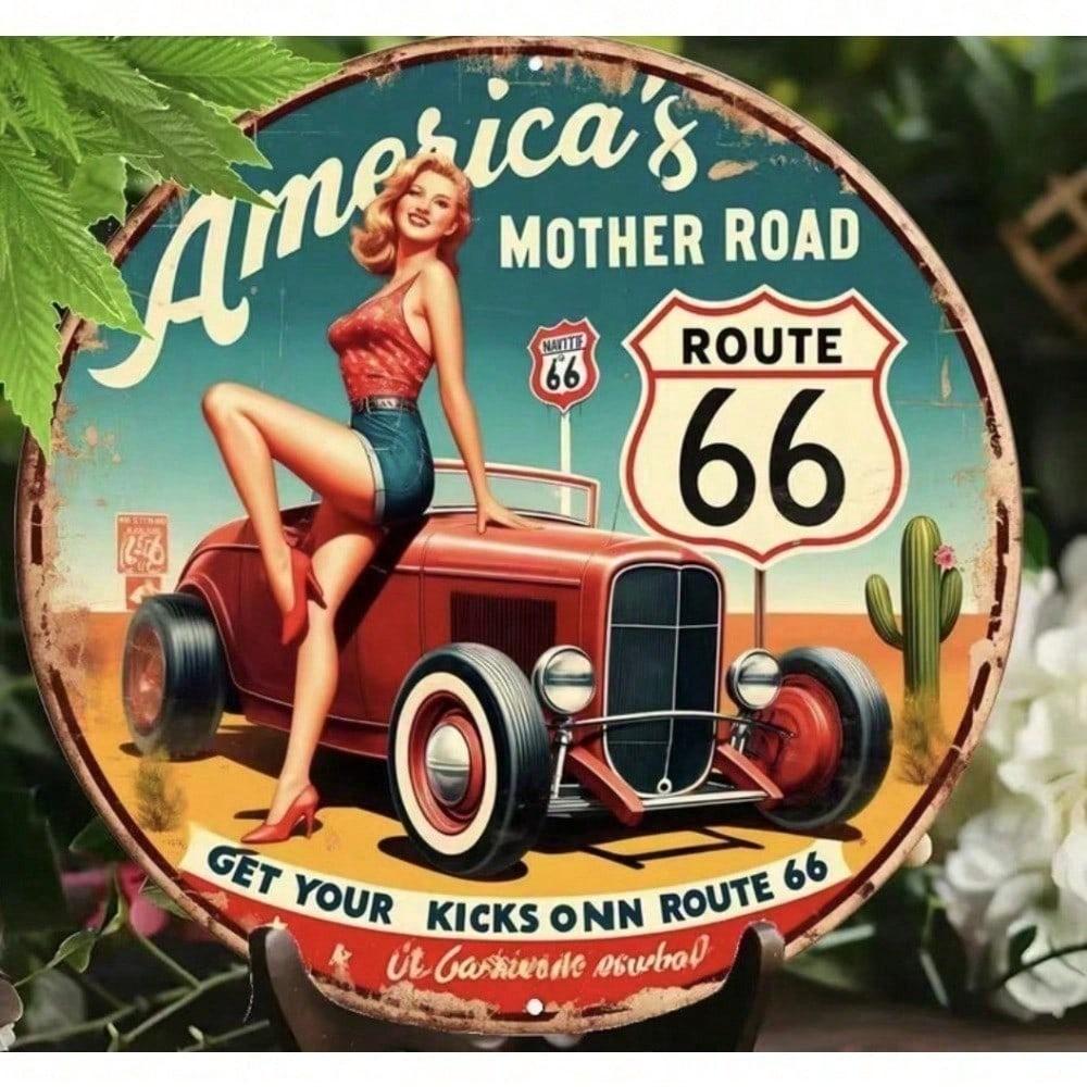 

Вінтажна металева табличка Route 66 Потерта жерстяна настінна art Ретро Декор для Дайнера, Бару, Пабу різнокольоровий