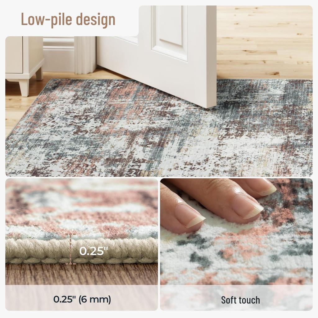 Vintage Retro Washable Living Room Carpet - Soundproof, Easy Care, Large Area Floor Mat for Coffee Table or Bedroom