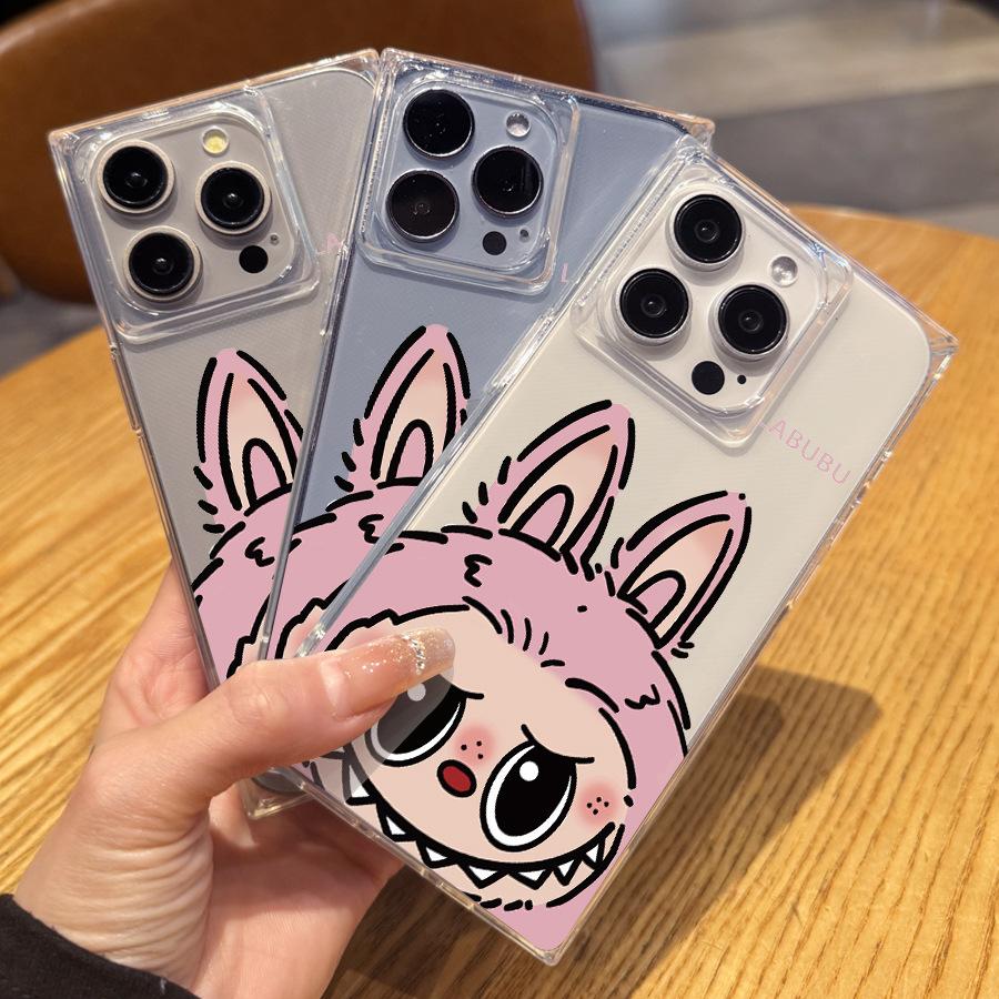 Creative Cartoon Cute No Falling Behind 14 Plus 13 Pro Max 12 11 Rectangular Right Angled Straight 15 Transparent Phone Case for Iphone 16 Promax
