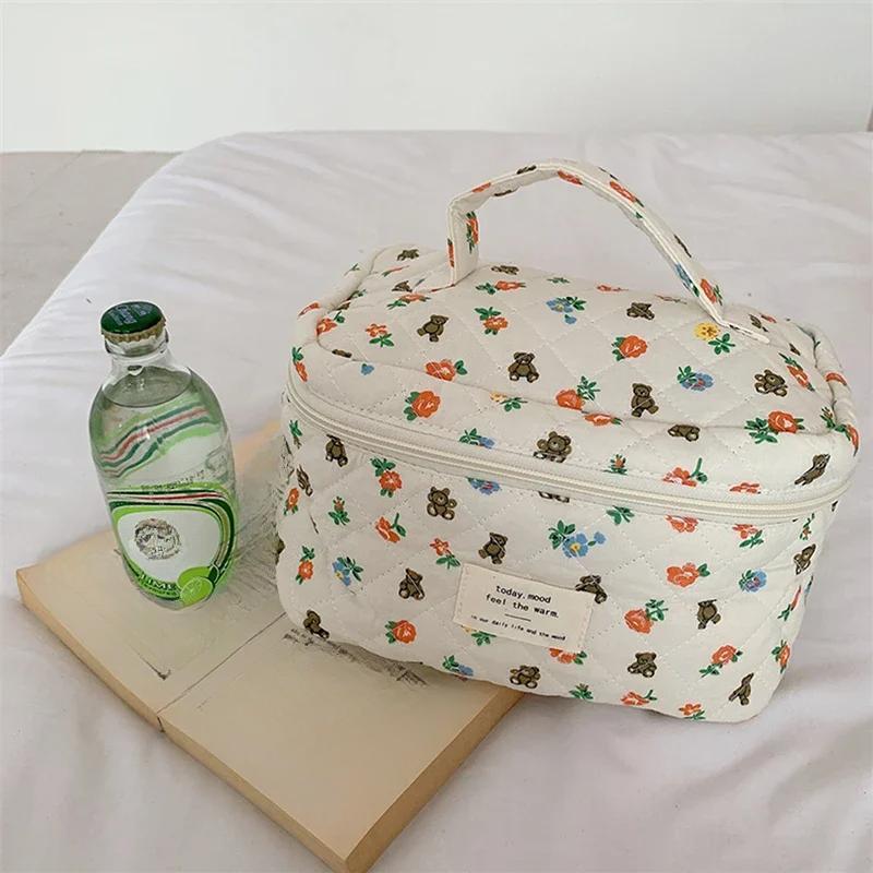 

Свежая и милая косметичка в садовом стиле из хлопка, большая вместительная переносная сумка для хранения, косметичка для женщин бежевый