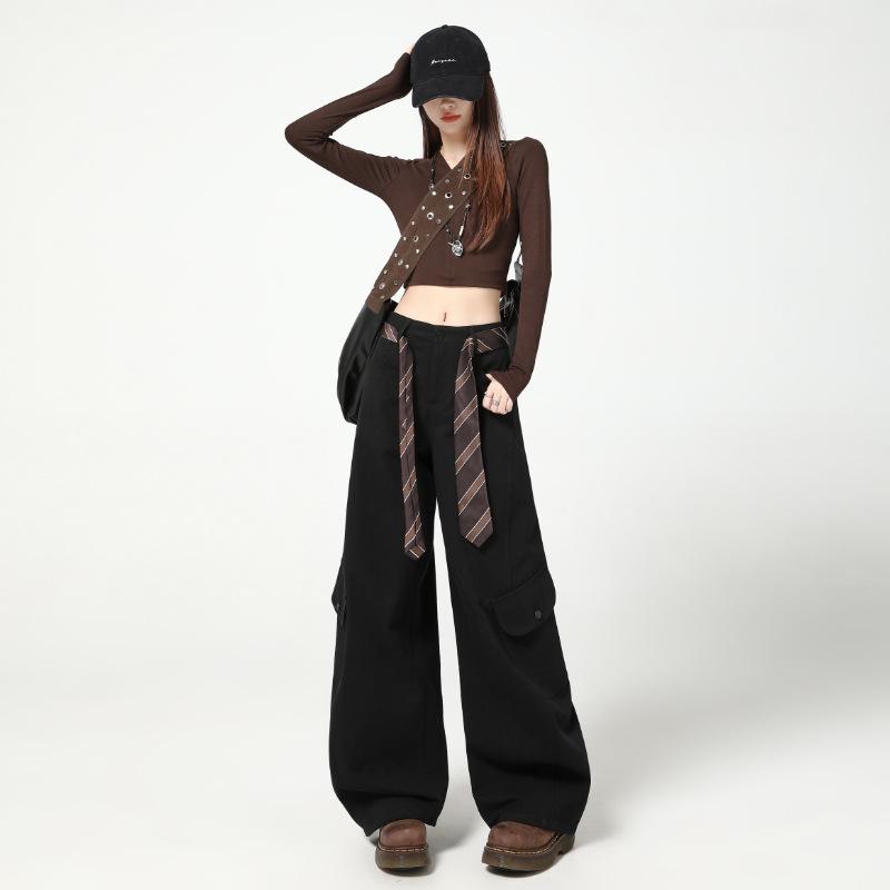 

Women s High Waist Wide Leg Cargo Pants - Autumn Retro Style M