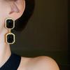 Square Circular Black Geometric Necklace Copper Dark Style Neck Chain Retro Black Earrings  Lady