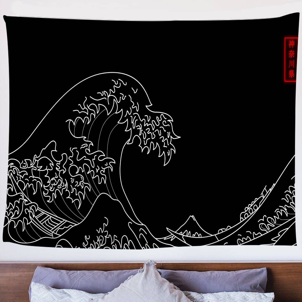 great wave Kanagawa Anime Tapestry Hippie Flower Wall Carpets Dorm Decor Wall Hanging Home Decor