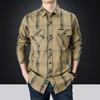 Spring Middle-aged and Young Men's Long-sleeved Shirt with Men's Cotton Loose Large Size Daddy's Plaid Multi-bag Military Casual Shirt