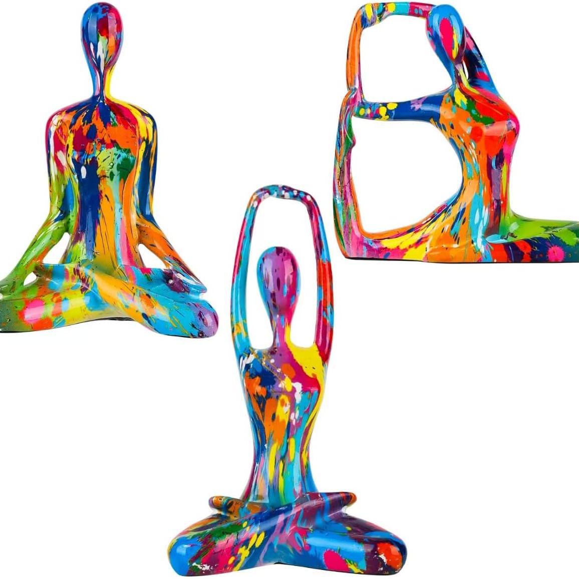 

Colorful Abstract Yoga Figurines Set Vibrant Graffiti Art Sculptures for Yoga Lovers Meditation Room & Living Room Shelf Desk Decor