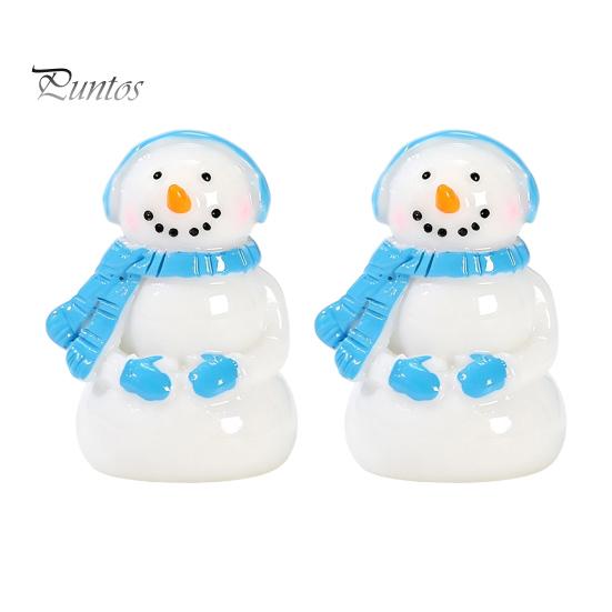Healing Desktop Figurines 2Pcs Christmas Mini Snowman Figurines, Winter Tiny Resin Decoration, Xmas Micro Holiday Gift Box Fillers Landscape Ornament