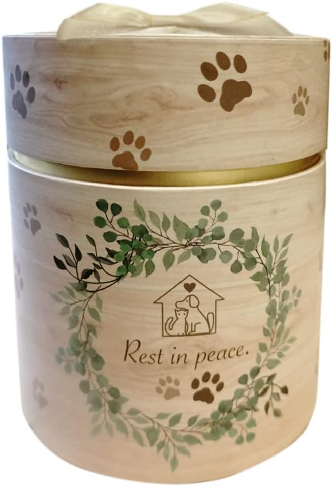 

Rest in Peace. Paper Pet Urn (2 inches) Memorial Box I m Home Botanical & Paw Print Design for Hamsters, Small Birds, and Small Reptiles