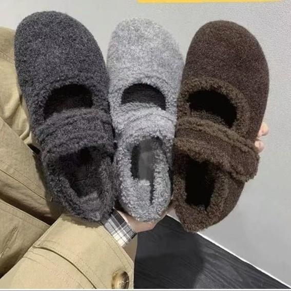 Cotton Shoes Women's Mary Jane Shoes Inner Height Increase Thick Sole Season Single Birkenstocks Elegant Women's Shoes Thin Fluffy Shoes Velvet