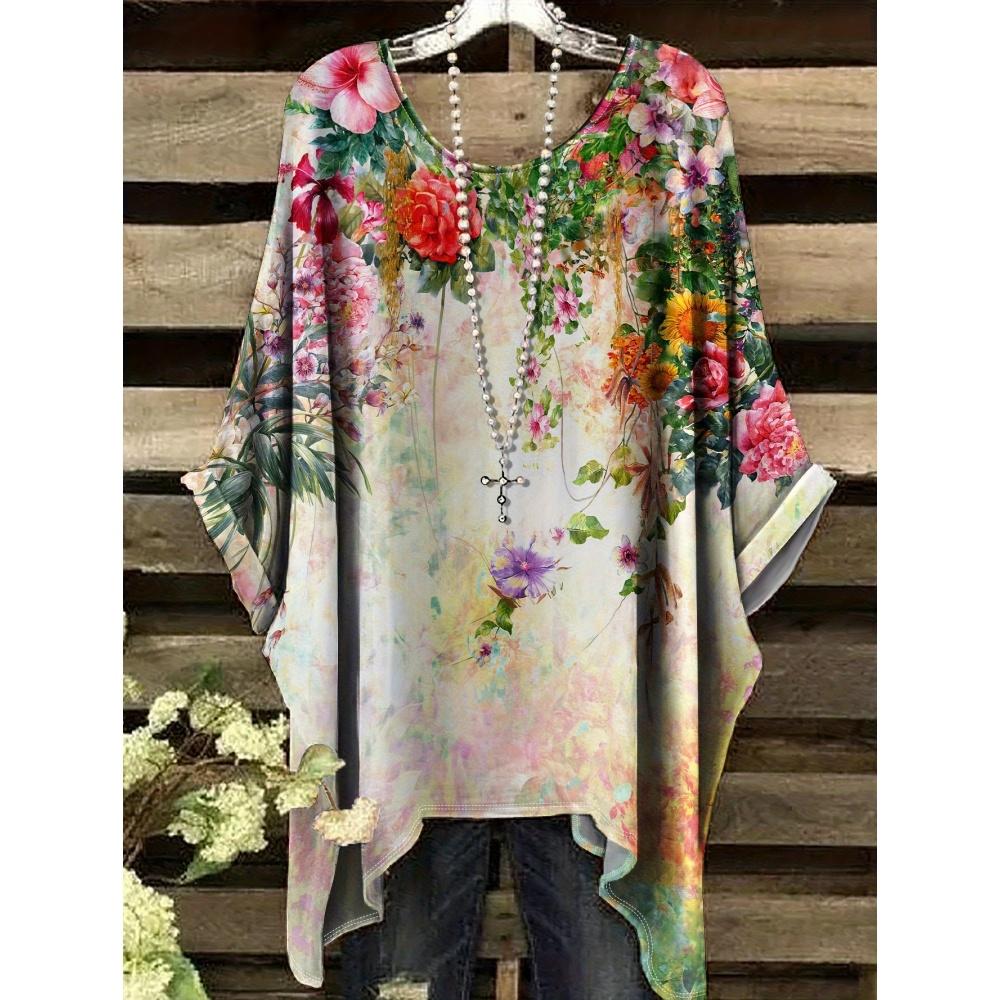 2025 Bohemian Chic Oversized Minimalist Cute Panda Print Irregular Hem Round Neck T-Shirt Stylish and Versatile Machine Washable