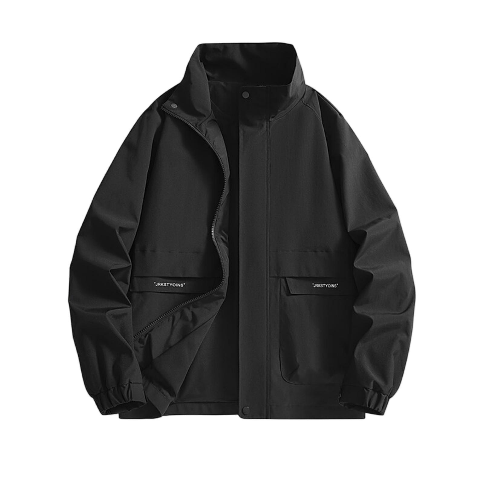 

Новое повседневное пальто на молнии, свободный воротник, куртка с большим карманом, большой размер, модное, для отдыха, для спорта на открытом воздухе M чёрный