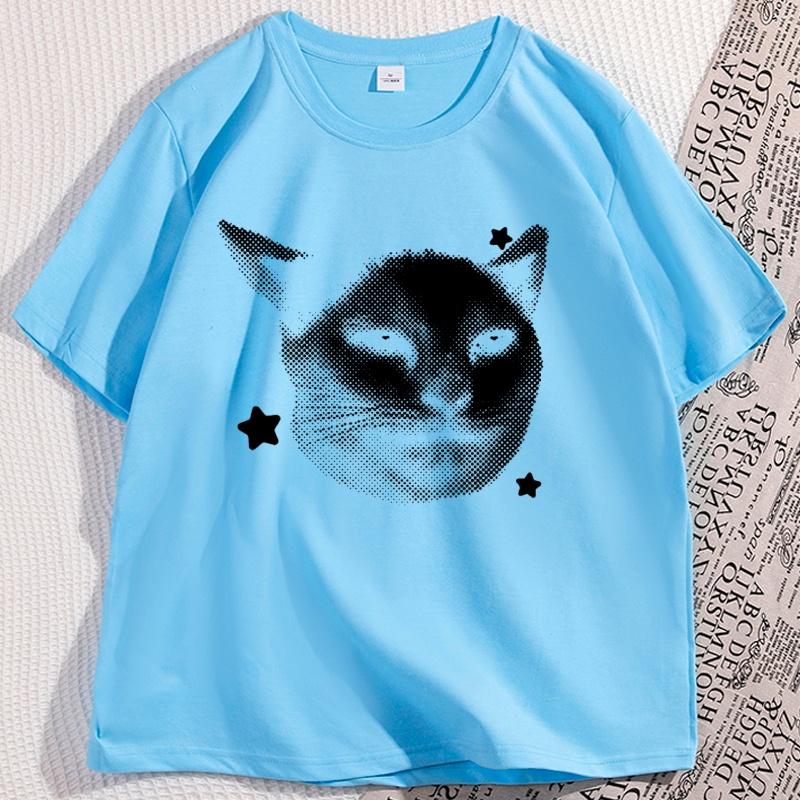 Vintage Graphic Cat Tee Casual Funny Y2k Cats Lover T Shirts 90s Retro Cotton Short Sleeve Tee Shirt Man Clothing Streetwear