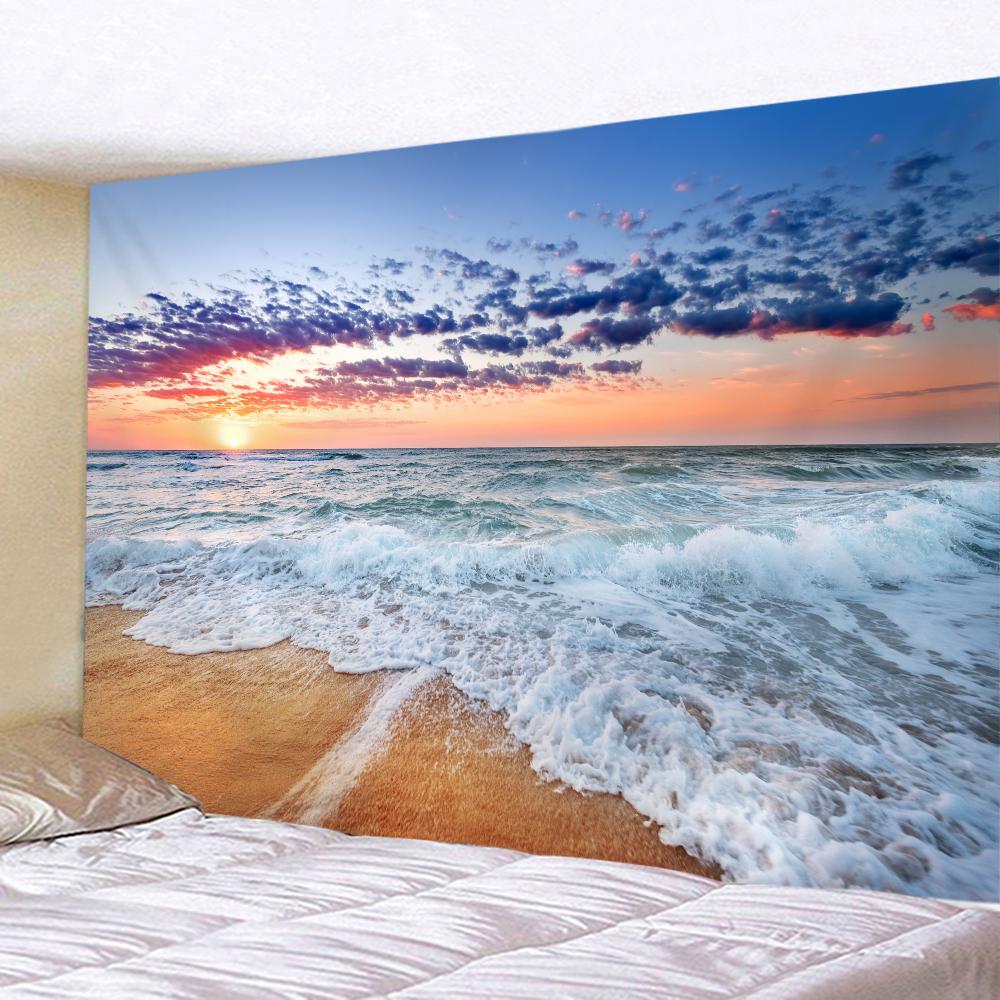 Beach Sunset Landscape Tapestry Wall Hanging Coconut Tree Printed Wall Art Hotel Room Decoration Items Aesthetic Dorm Home Decor