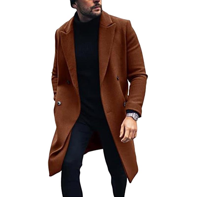 Autumn and Winter Woolen Men's Coat Long Trench Coat Jacket Double-breasted