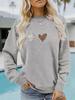 Women's Casual Heart Print Pullover Sweatshirt - Long Sleeve, Round Neck