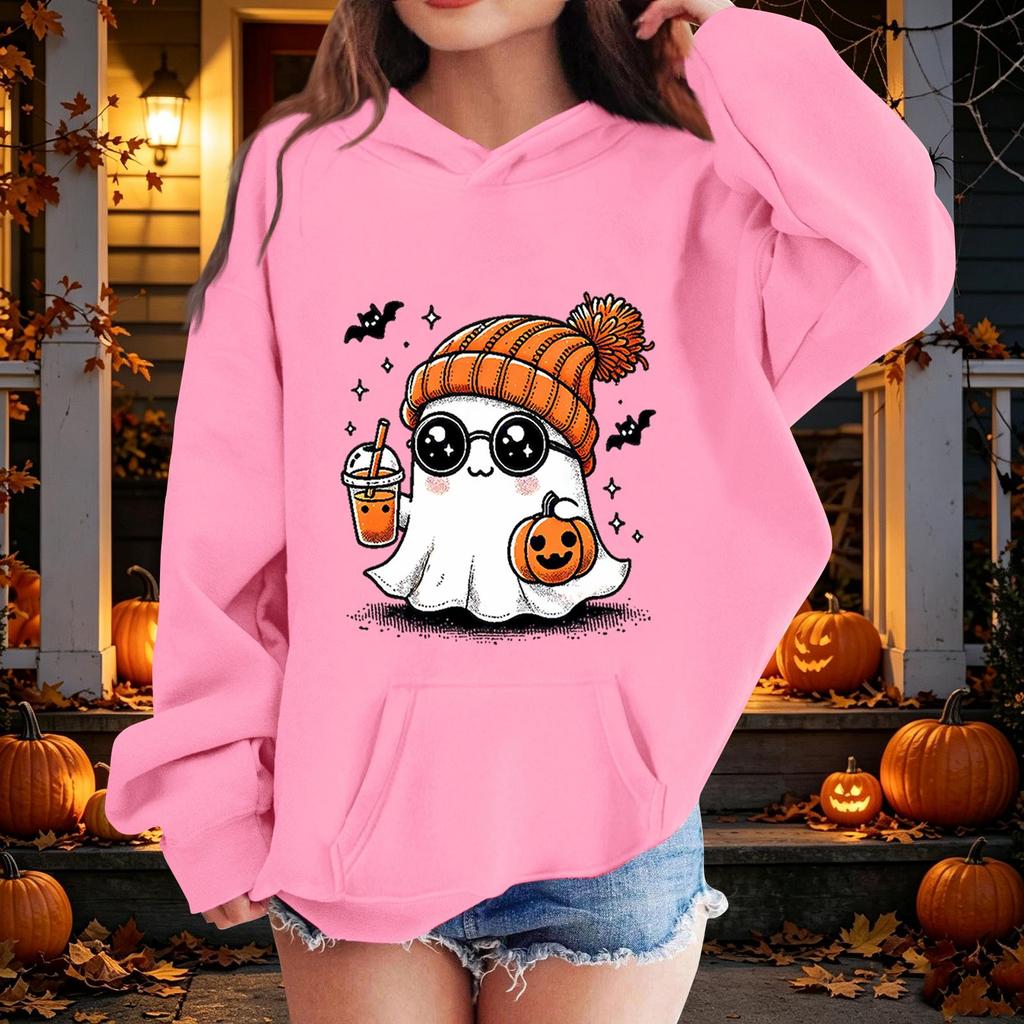 Kids Halloween Printed Hoodie, Loose Fit Casual Pullover for Boys Girls
