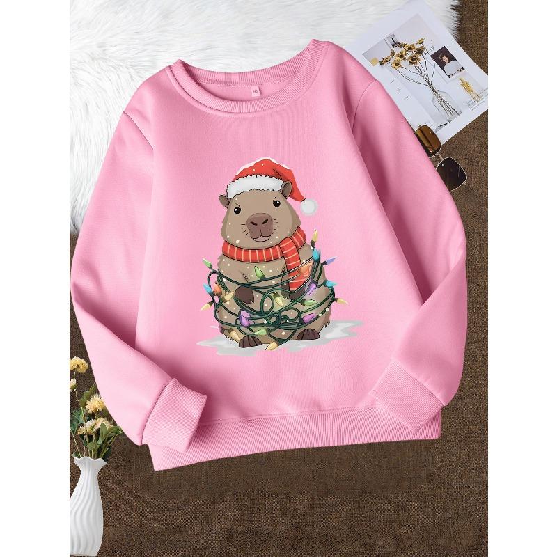 Christmas Girls' Fashion Crew Neck Sweatshirt, Casual Printed Top